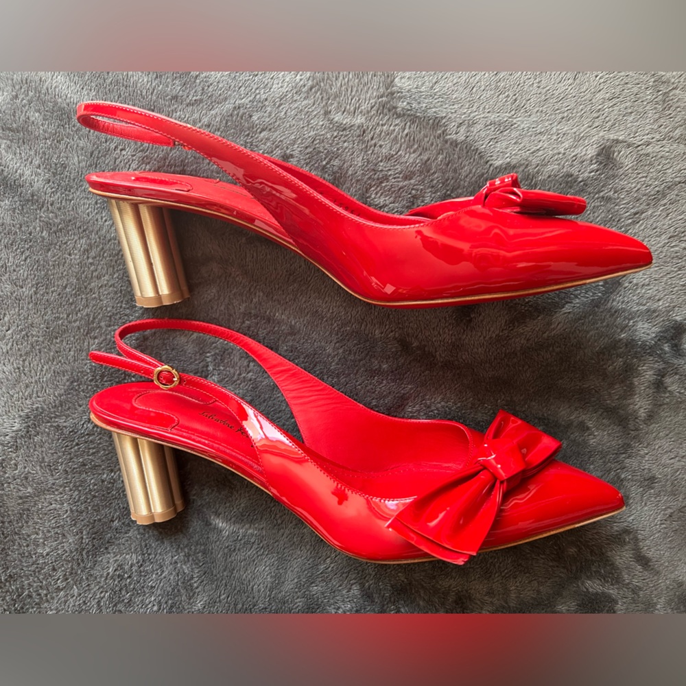 Salvatore Ferragamo Red Patent Slingback Heels - Picture 2 of 4
